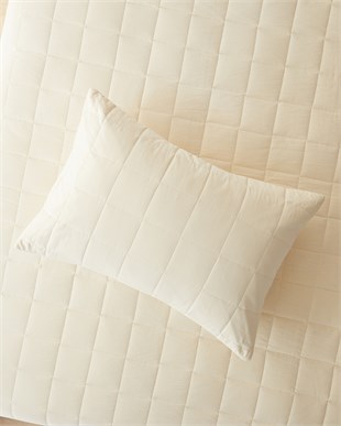 %100 Pamuk Kumaş Kapitoneli Ekru Çok Amaçlı Tek Kişilik Yatak Örtüsü Seti 1 Adet 180 x 230 / 1 Adet 50 x 70 cm