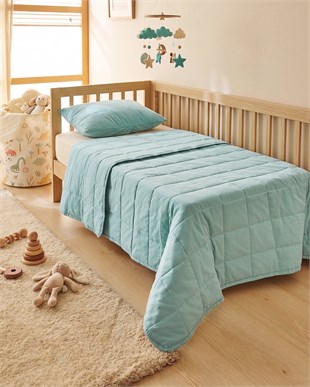 %100 Pamuk Kumaş Kapitoneli Mint Çok Amaçlı Bebek Yatak Örtüsü Seti 1 Adet 100 x 150 / 1 Adet 37 x 47 cm