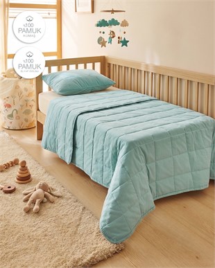 %100 Pamuk Kumaş Kapitoneli Mint Çok Amaçlı Bebek Yatak Örtüsü Seti 1 Adet 100 x 150 / 1 Adet 37 x 47 cm
