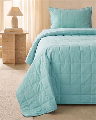 %100 Pamuk Kumaş Kapitoneli Mint Çok Amaçlı Tek Kişilik Yatak Örtüsü Seti 1 Adet 180 x 230 / 1 Adet 50 x 70 cm