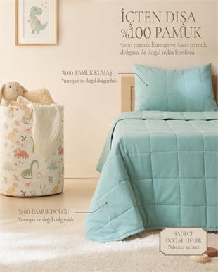 %100 Pamuk Kumaş Kapitoneli Mint Çok Amaçlı Bebek Yatak Örtüsü Seti 1 Adet 100 x 150 / 1 Adet 37 x 47 cm