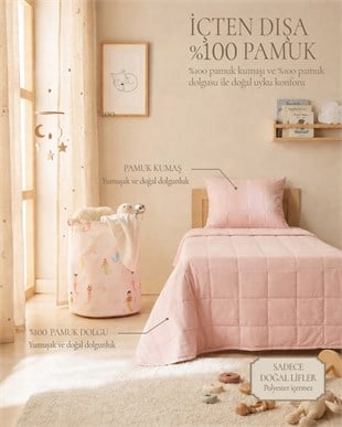 %100 Pamuk Kumaş Kapitoneli Pembe Çok Amaçlı Bebek Yatak Örtüsü Seti 1 Adet 100 x 150 / 1 Adet 37 x 47 cm