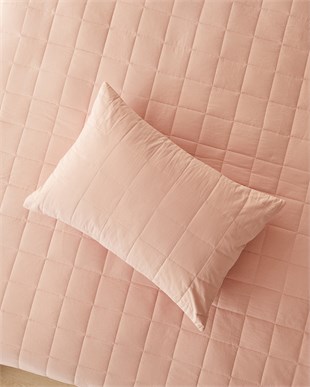 %100 Pamuk Kumaş Kapitoneli Pembe Çok Amaçlı Tek Kişilik Yatak Örtüsü Seti 1 Adet 180 x 230 / 1 Adet 50 x 70 cm