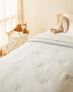 %100 Pamuk Penye Mavi Yıldız Nakışlı Çocuk Tek Kişilik Çok Amaçlı Örtü 155 x 215 cm