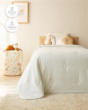 %100 Pamuk Penye Mavi Yıldız Nakışlı Çocuk Tek Kişilik Çok Amaçlı Örtü 155 x 215 cm