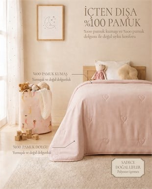%100 Pamuk Penye Pembe Kalp Nakışlı Bebek Çok Amaçlı Örtü 90 x 120 cm