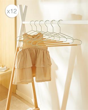 12li Ahşap Destekli Mat Mint Renk Kauçuk Kaplamalı Metal Çocuk Giysi Askısı 18 x 32 x 0.3 cm