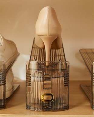 12li Ayarlanabilir 3 Kademeli Şeffaf Antrasit Ayakkabı Düzenleyici 26 x 11.5 x 19.5 cm