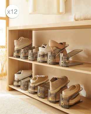 12li Ayarlanabilir 3 Kademeli Şeffaf Antrasit Ayakkabı Düzenleyici 26 x 11.5 x 19.5 cm