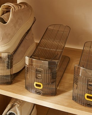 12li Ayarlanabilir 3 Kademeli Şeffaf Antrasit Ayakkabı Düzenleyici 26 x 11.5 x 19.5 cm