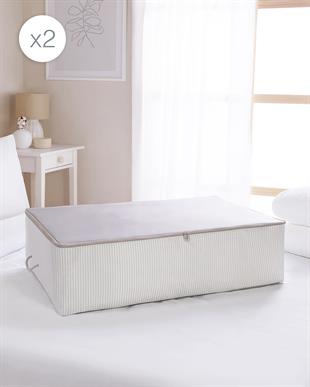 2 Adet Mega Boy Gri Çizgili Stuff&Things Baza Altı Hurç Set 74 x 46 x 22 cm