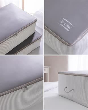 2 Adet Mega Boy Gri Çizgili Stuff&Things Baza Altı Hurç Set 74 x 46 x 22 cm