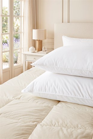 2li %100 Pamuk Kumaş Kaz Tüyü Konforunda Saten Biyeli 900 gr Mikrojel Yastık Seti 50 x 70 cm