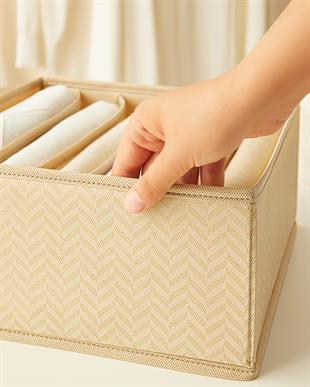 2li 6 Bölmeli Bej Balıksırtı Çekmece İçi Düzenleyici Kutu Set 28 x 28 x 13 cm