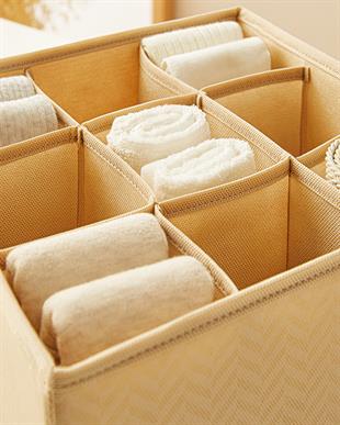 2li 9 Bölmeli Petek Bej Balıksırtı Çekmece İçi Düzenleyici Kutu Set 28 x 28 x 13 cm