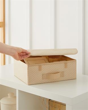 2li Bej Balıksırtı Kapaklı Kutu Set 30 x 23 x 11 cm