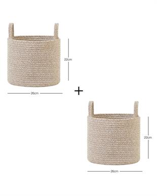 2li Bej Kırçıllı Pamuklu Halat Sepet Set 26 x 22 cm