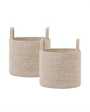 2li Bej Kırçıllı Pamuklu Halat Sepet Set 26 x 22 cm