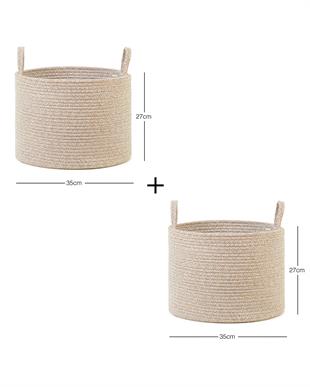 2li Bej Kırçıllı Pamuklu Halat Sepet Set 35 x 27 cm
