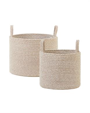 2li Bej Kırçıllı Pamuklu Halat Sepet Set 26 x 22 / 35 x 27 cm