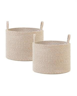 2li Bej Kırçıllı Pamuklu Halat Sepet Set 35 x 27 cm