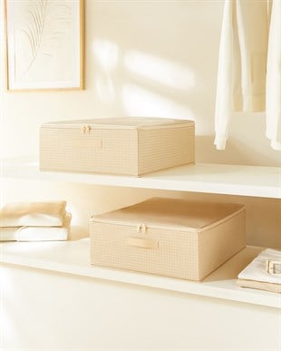 2li Bej Pötikare Destekli Kutu Hurç Set 45 x 55 x 18 cm