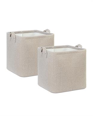 2li Bej Renk Dokulu Kumaş Sepet Set 30 x 30 x 30 cm