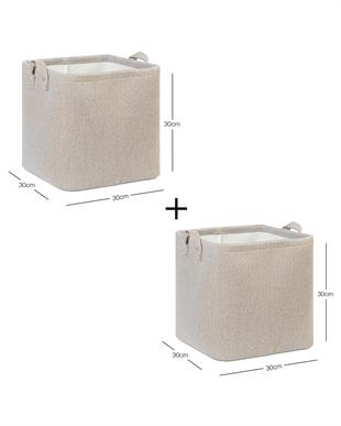 2li Bej Renk Dokulu Kumaş Sepet Set 30 x 30 x 30 cm
