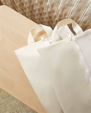2li Bej Renk Fileli Oxford Kumaş Ayakkabı Düzenleyici Taşıma Çantası Seti 22 x 40 x 9 cm