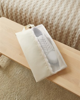 2li Bej Renk Fileli Oxford Kumaş Ayakkabı Düzenleyici Taşıma Çantası Seti 22 x 40 x 9 cm