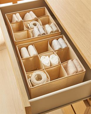 2li Bölmeli Bej Balıksırtı Çekmece İçi Düzenleyici Kutu Set