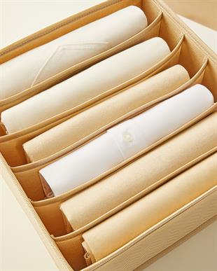 2li Bölmeli Bej Balıksırtı Çekmece İçi Düzenleyici Kutu Set