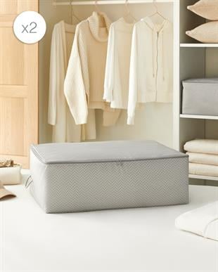 2'li Büyük Boy Gri Balıksırtı Baza Altı Hurç Set 62 x 46 x 22 cm