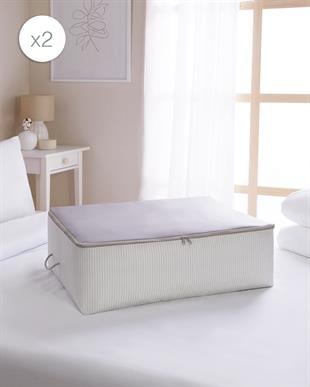 2'li Büyük Boy Gri Çizgili Stuff & Things Baza Altı Hurç Set 62 x 46 x 22 cm