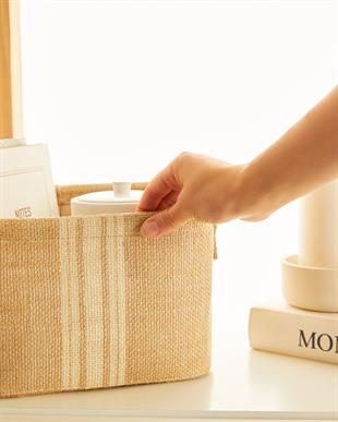 2li Çizgili Jüt Sepet Set 1 Adet 20 x 20 / 1 Adet 24 x 17 x 14 cm