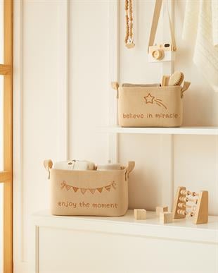 2li Çocuk Odası Jüt Keten Kumaş Sepet Set 1 Adet 24 x 17 x 14 / 1 Adet 30 x 21 x 18 cm