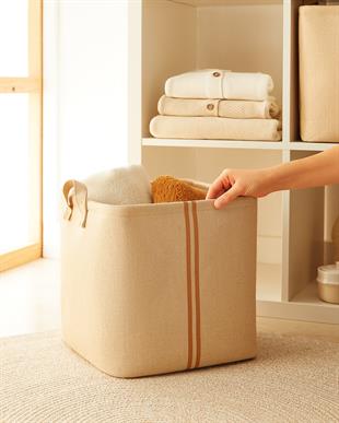 2li Çocuk Odası Jüt Keten Kumaş Sepet Set 30 x 30 x 30 cm