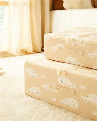2li Çocuk Odası Sevimli Balina Destekli Kutu Hurç Set 31 x 38 x 12 + 45 x 55 x 18 cm