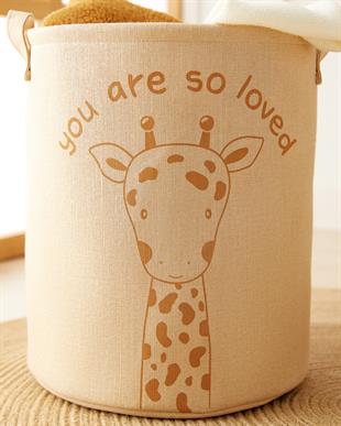 2li Çocuk Odası Sevimli Hayvanlar Jüt Keten Kumaş Oyuncak Sepet Seti 33 x 40 cm