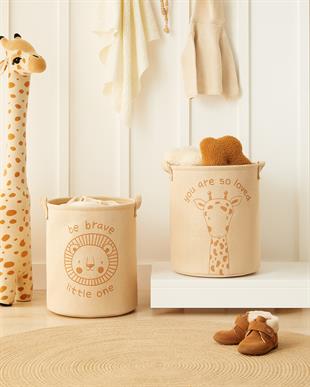 2li Çocuk Odası Sevimli Hayvanlar Jüt Keten Kumaş Oyuncak Sepet Seti 33 x 40 cm