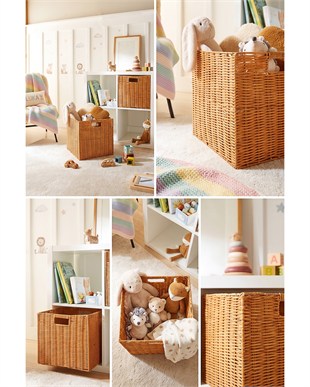2li Çocuk Odası Yıkanabilir Bej PP Rattan Sepet Set 33 x 33 x 33 cm