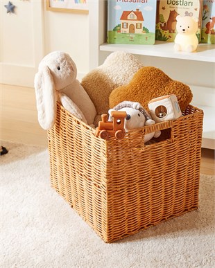2li Çocuk Odası Yıkanabilir Bej PP Rattan Sepet Set 33 x 33 x 33 cm