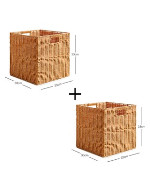 2li Çocuk Odası Yıkanabilir Bej PP Rattan Sepet Set 33 x 33 x 33 cm