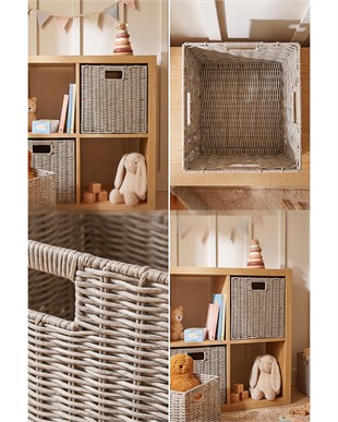 2li Çocuk Odası Yıkanabilir Gri PP Rattan Sepet Set 33 x 33 x 33 cm