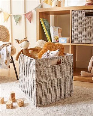 2li Çocuk Odası Yıkanabilir Gri PP Rattan Sepet Set 33 x 33 x 33 cm