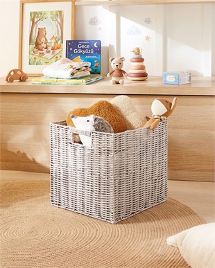 2li Çocuk Odası Yıkanabilir Gri PP Rattan Sepet Set 33 x 33 x 33 cm