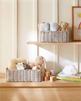 2li Çocuk Odası Yıkanabilir Gri PP Rattan Sepet Set 30 x 20 x 11 / 36 x 26 x 12 cm
