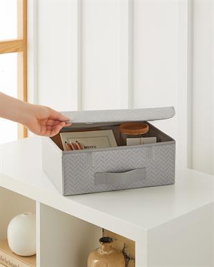 2li Gri Balıksırtı Kapaklı Kutu Set 30 x 23 x 11 cm