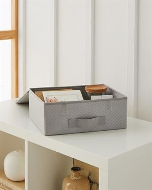2li Gri Balıksırtı Kapaklı Kutu Set 30 x 23 x 11 cm