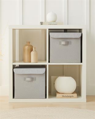 2li Gri Balıksırtı Kapaklı Kutu Set 30 x 30 x 30 cm